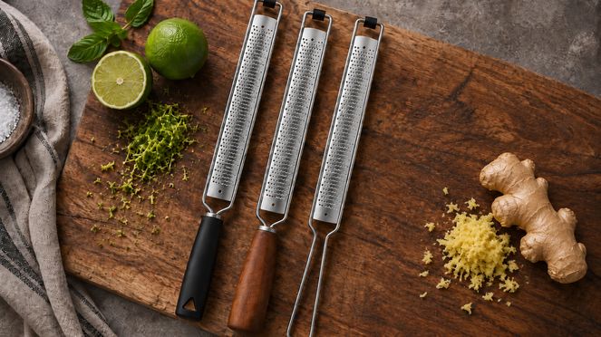 
                    Râpe à zester prunier: fabriquée par photogravure en acier inoxydable en en bois de prunier certifié FSC®