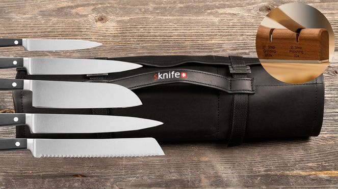 
                    Messertasche Wok Classic mit Schleifgerät mit Wok Classic Messern und sknife Schleifgerät