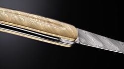 sknife, Taschenmesser Volldamast goldfarbig