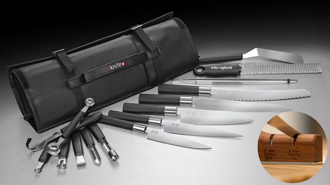 
                    Messerkoffer Lehrling mit Schleifgerät mit Kai Wasabi Messern und sknife Schleifgerät